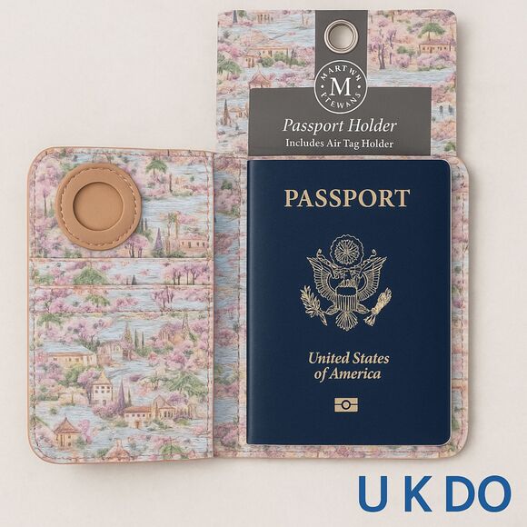 Martha Stewart Passport Holder with AirTag Slot Travel Wallet Floral Design - Picture 3 of 12